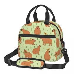 Capybara Seamless Pattern Insulated Lunch Bag With Adjustable Shoulder Strap Cute Food Container Bags Reusable Cooler Lunch Box