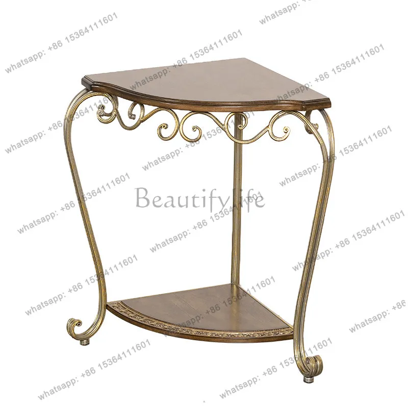 Customizable French solid wood triangular edge few American retro corner flower stand creative living room sofa geometric coffee