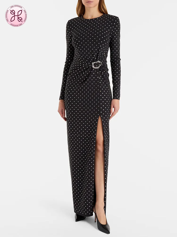 

Вечернее платье макси с блестящими стразами, роскошный дизайн, высококлассное, новинка 2026 года, элегантное макси-платье с длинными рукавами для светских мероприятий