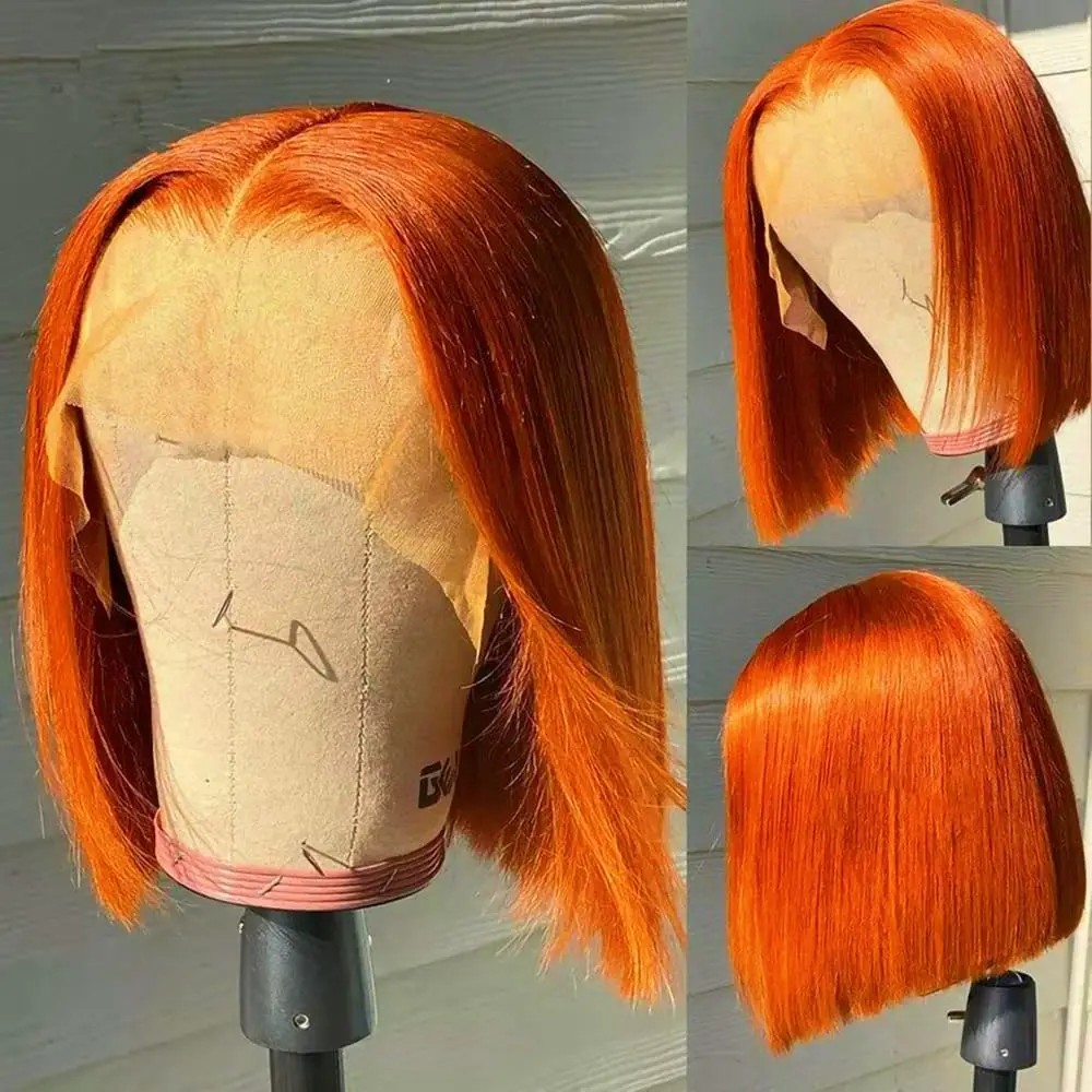 13x4 Orange Honey Blonde 4/27 Bob Wig Human Hair Straight 13x4 Lace Front Bob Wigs Colored 350# Ginger Lace Bob Straight Wig