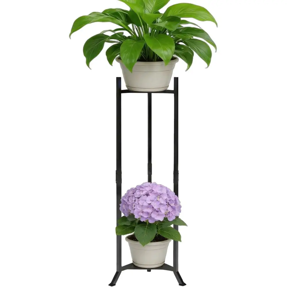 2-Tier Adjustable Metal Plant Stand - Indoor/Outdoor, Tall, Stable for Patio, Living Room, Balcony, Garden (No Pots)