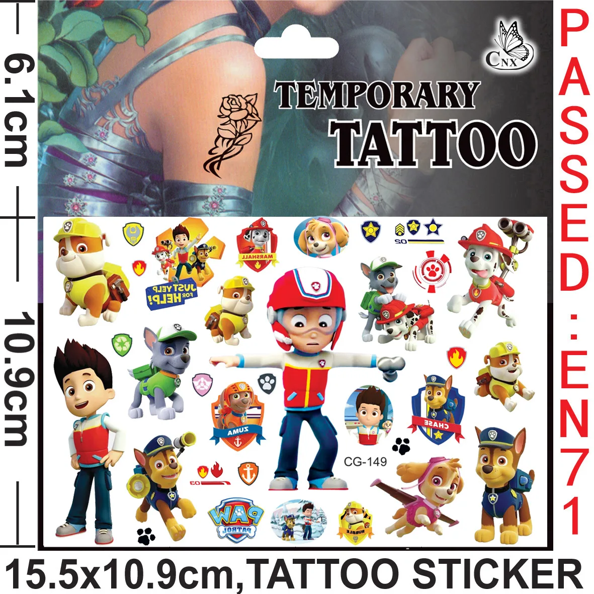 Autocollants de tatouage de dessin animé Paw Patrol pour enfants, Chase, Skye, Rubble, jouets de fête d\'anniversaire, cadeaux mignons, nouveau