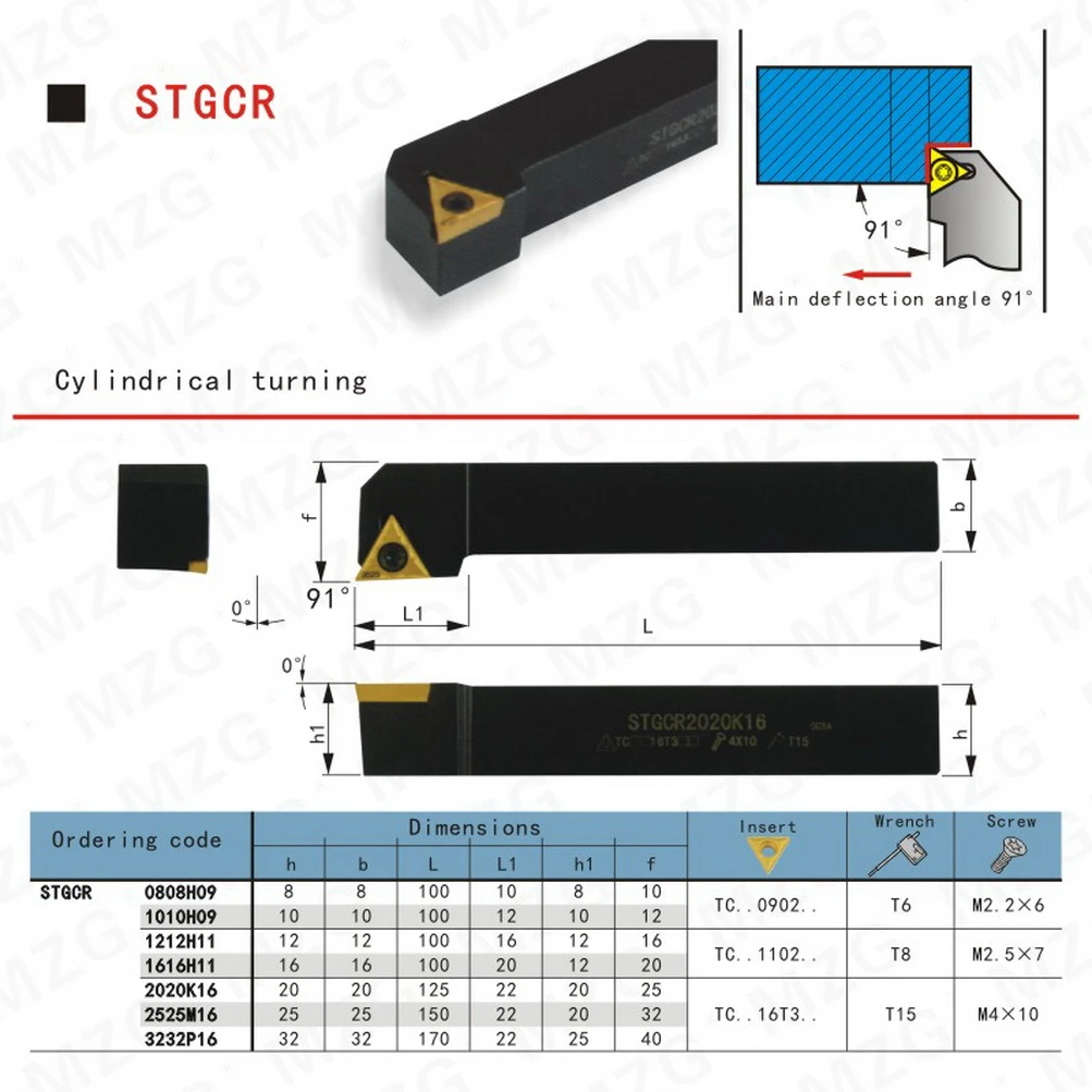 MZG STGCR1010H11 STGCR1212H11 STGCR1616H11 STGCR1616H16 STGCR2020K11 STGCR2020K16 STGCR2525 STGCR TCMT TCGT Insert Turning Tool