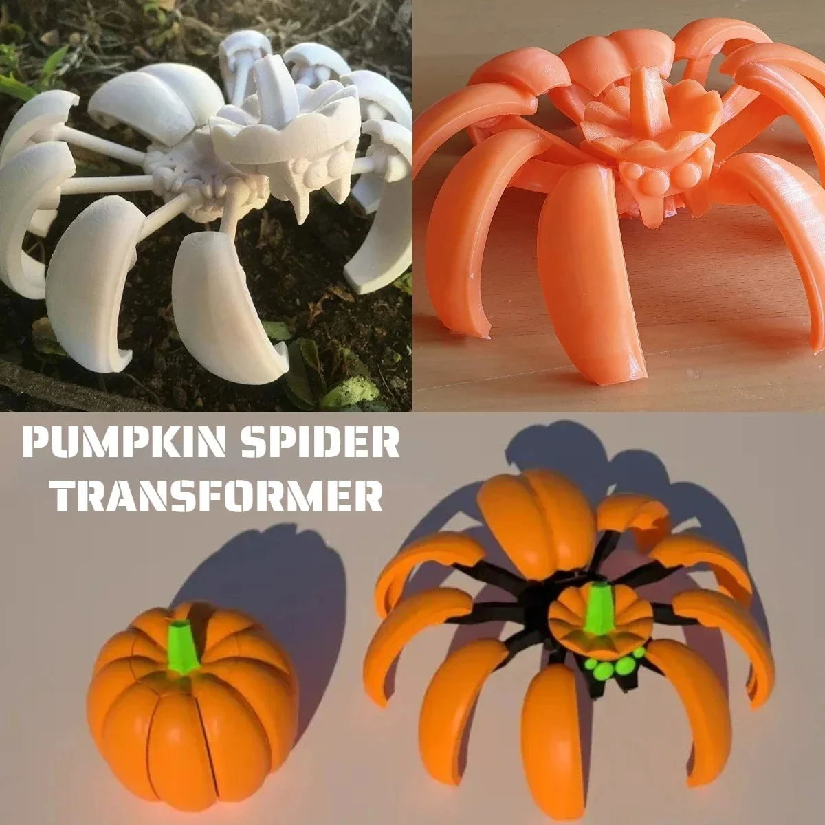 Halloween Pumpkin Spider Action Figure 3D Printed Multi-Jointed Movable Ornament Creative Toys Horror Props Gift Home Decoration