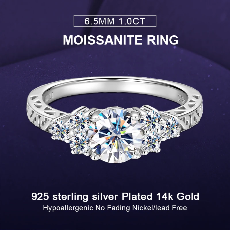 

IOGOU D1.00CT Round vvs1 Moissanite Diamond Engagement Ring Real 925 Sterling Silver Jewelry Classic Wedding CZ Ring for Women