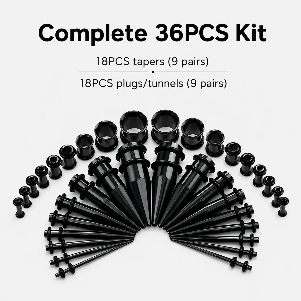 36PCS Stainless Steel Ear Stretching Kit 14G-00G Ear Gauges Tapers Single Flare Plugs Tunnels Set