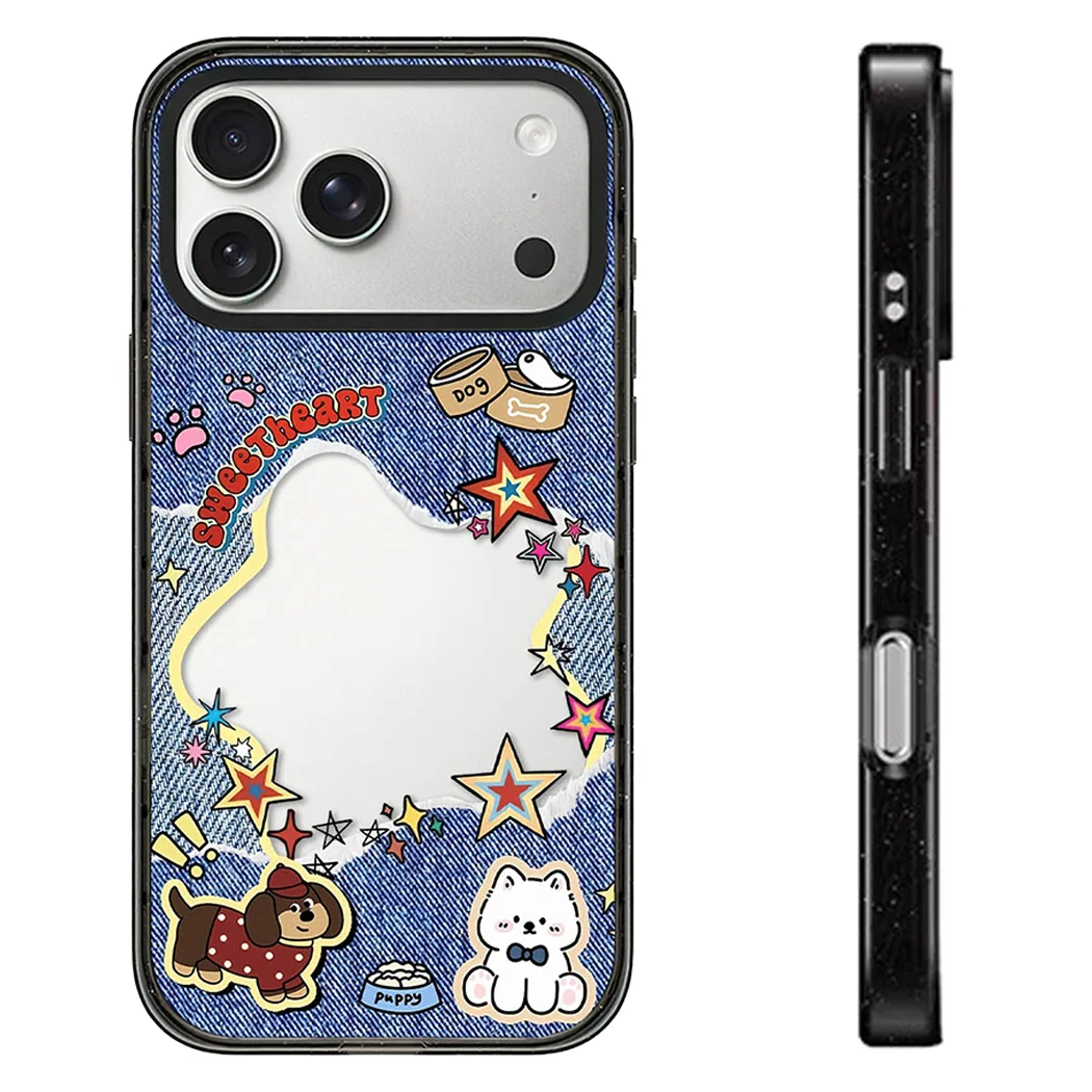 

Hollow Star Cartoon Dog 2.0 Acrylic Black White Border Phone Cover for IPhone 14 15 16 17 Pro Max Case for IPhone 17 Air