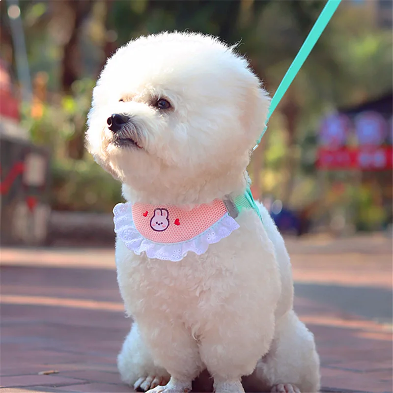 

Breathable Dog Harness Leash Set Summer Cute Puppy Harness with Saliva Towel Comfortable Teddy Bichon Walking Vest Dog Cat Leash