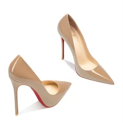 HLTINO Women Red Bottom Heels Genuine Leather Shoes Pointed Toe Sexy Shallow Pumps Spring Summer High Heel for Party