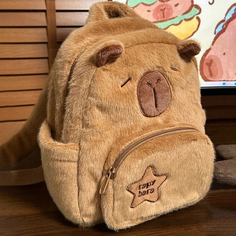 Capybara Plush Backpack Kawaii Fashion Plushie Doll Fur Bag Children's Bag Shoulder Bag Mini Knapsack Bags Gifts For Girlfriend
