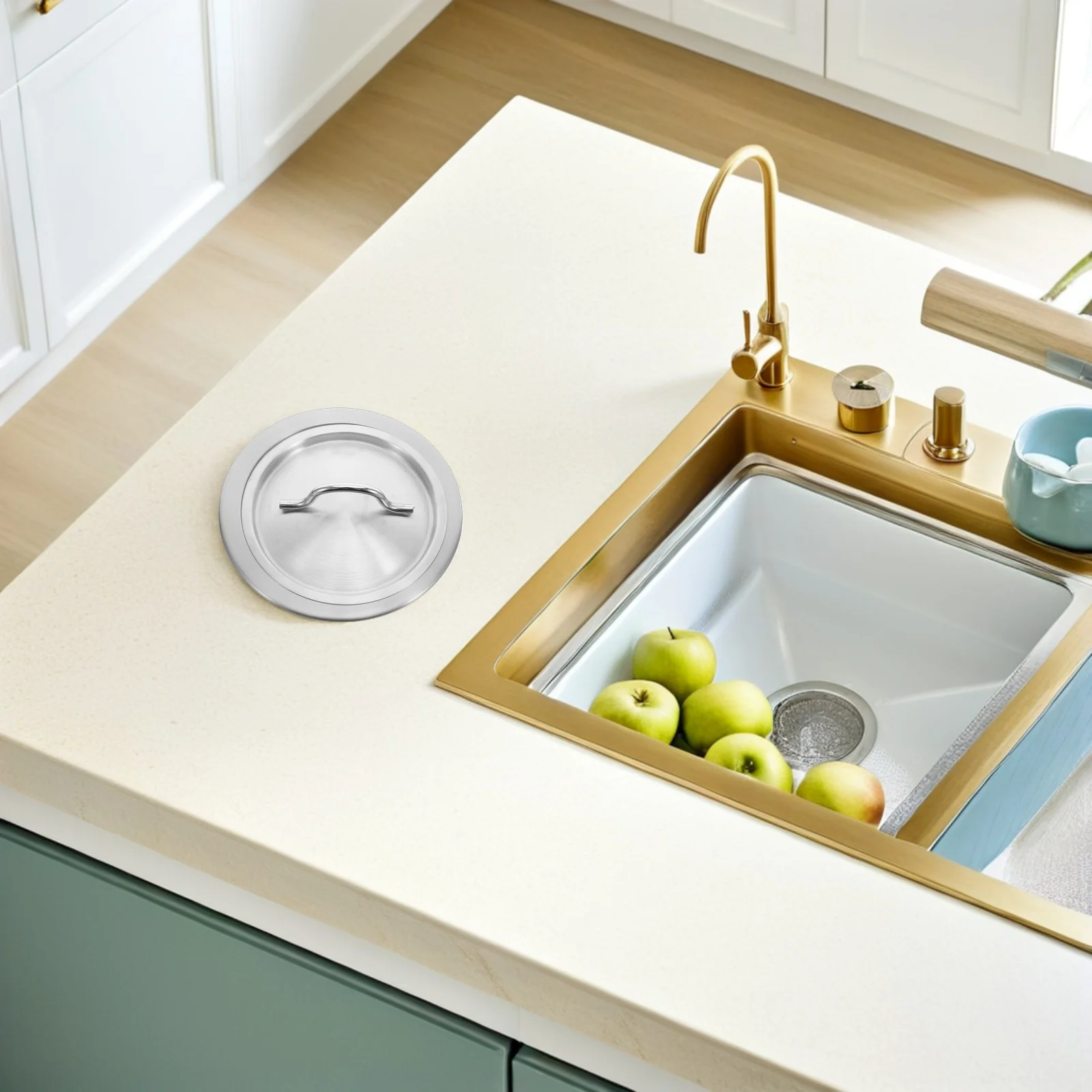 

Countertop Embedded Trash Lid Stainless Steel Built-in Garbage Cover Kitchen Sink Hidden Waste Bin Handle Countertop Trash Can
