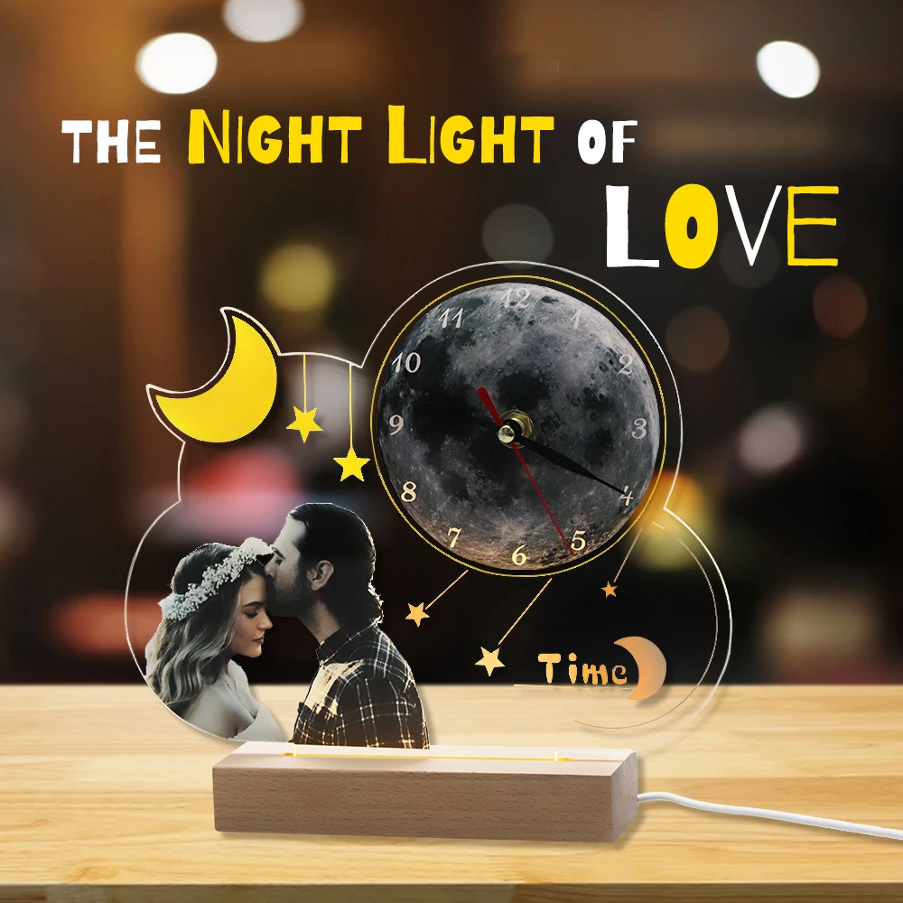 

1pc Custom Photo Lamp Clock Craft Gift Arylic Photo Frame Personalized Valentine Day Gift 230x210mm