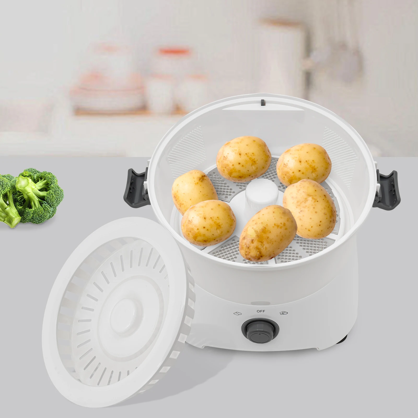 Electric Potato Peeler – 85W Pure Copper Motor – 2-Min Peeling – 1.76Lbs Capacity – 2-in-1 Veggie Dryer – Abs – 110V – White