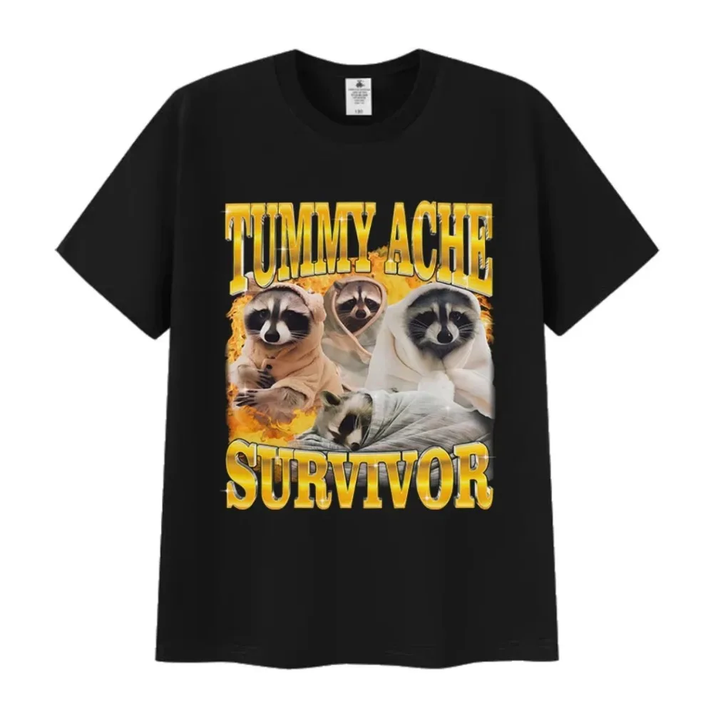 

Funny Tummy Ache Survivor Raccoon Meme Print Tee Shirt Men's Women Humor Cute O-Neck T-Shirt Fashion High Quality Cotton T Shirt