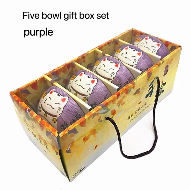 4.5-inch Japanese-style Cartoon Colorful Lucky Cat Ceramic Bowl 5 Into Gift Boxed Kitchen Home Gift Chinese Style Tableware