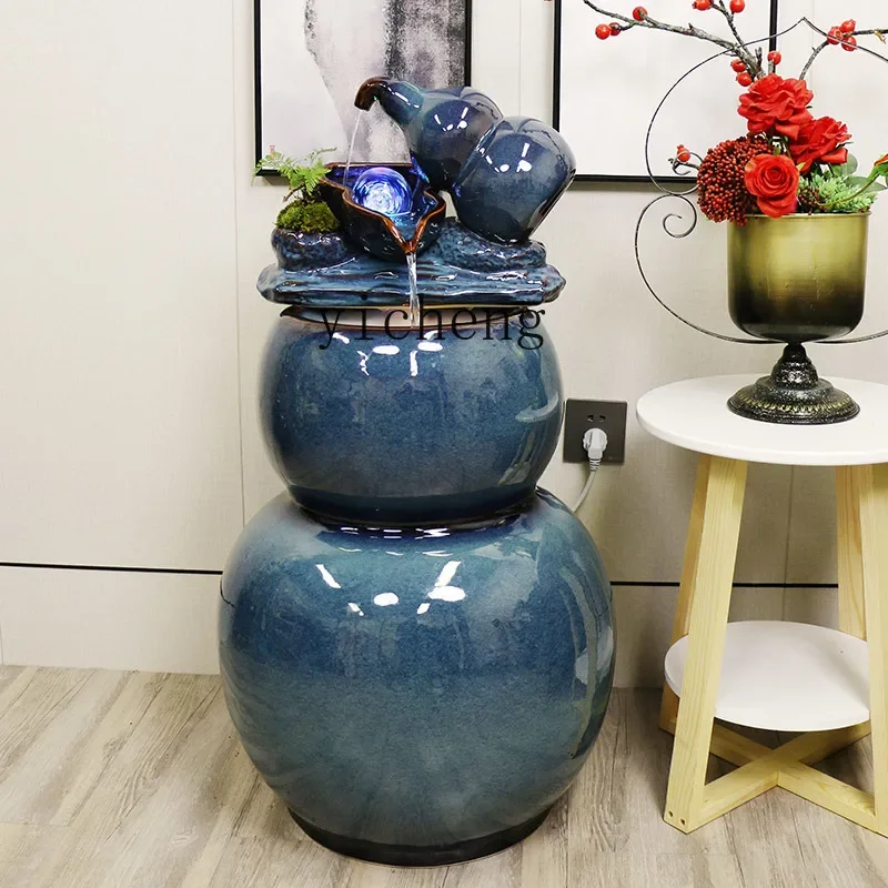 L9- new Chinese ceramic floor-to-ceiling water fountain modern simple gourd home jewelry ornament