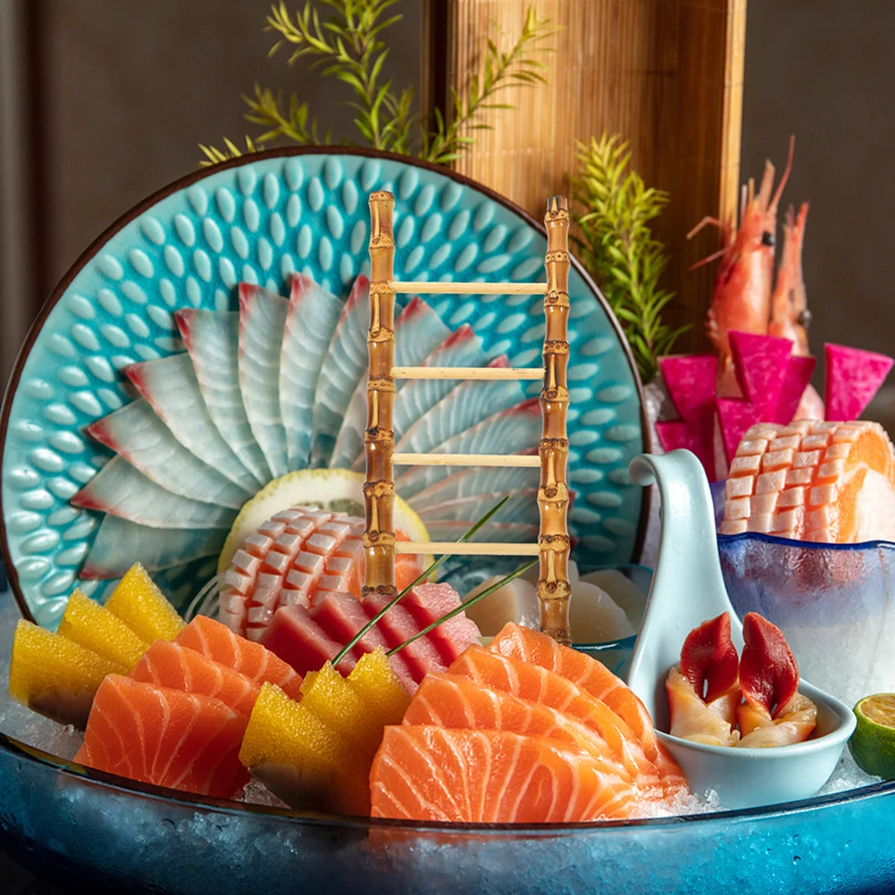 

2 pcs Mini Bamboo Ladder Ornament For Sashimi Plate Cold Dish Display Restaurant Hotel Serving Tray Japanese Style