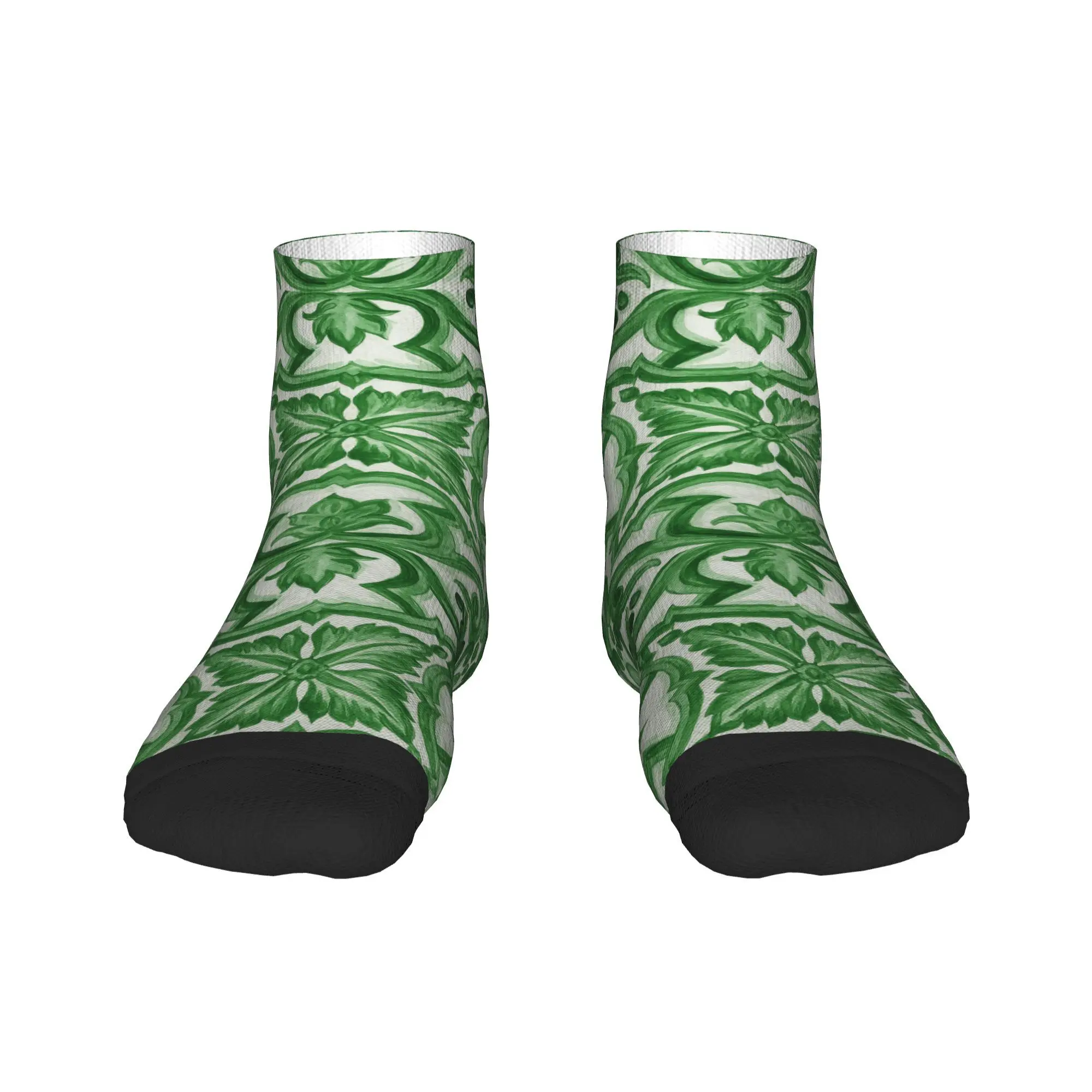 

Green Ornate Floral Mediterranean Sicilian Tile Socks Harajuku Stockings All Season Socks Accessories for Man's Woman's Gifts