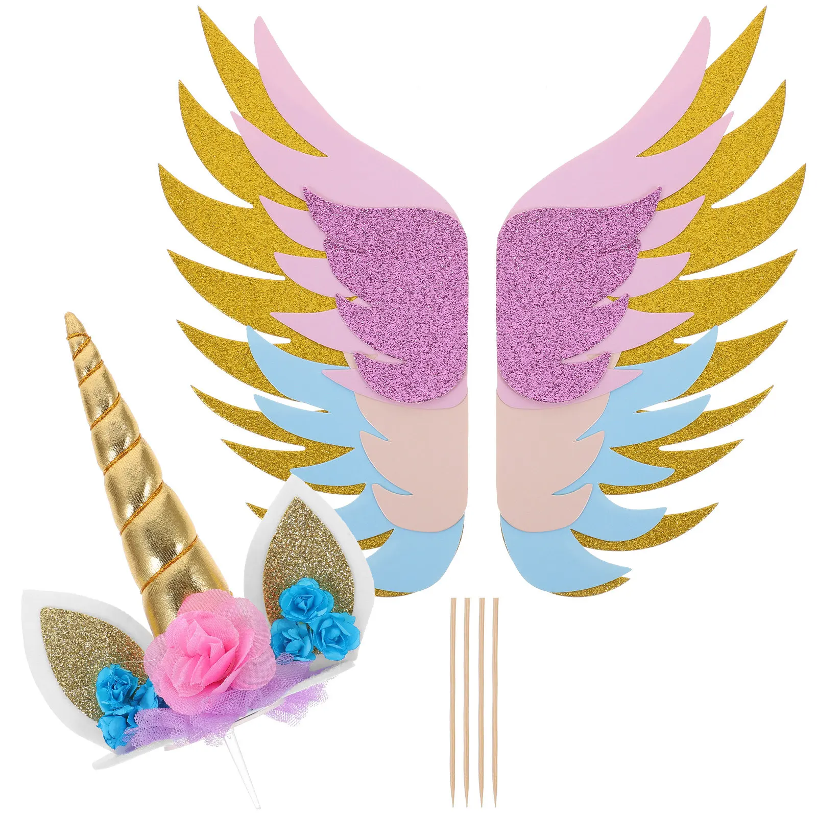 

Набор из 3-х блестящих бумажных топперов для торта в виде единорогов, утолщенные, для украшения на день рождения и свадьбу, вставки для капкейков, бумажные карточки для декора торта