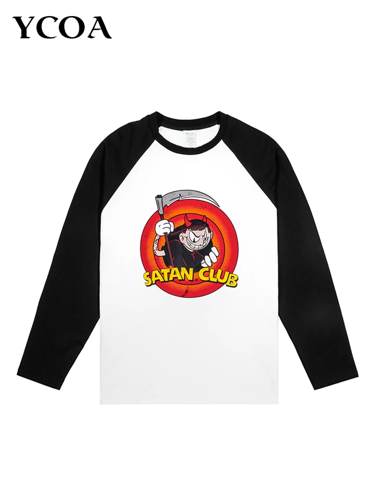 T-shirt da uomo Streetwear Cartoon oversize stampato autunno Hip Hop coreano manica lunga Y2k top Tees cotone grafico abbigliamento Unisex