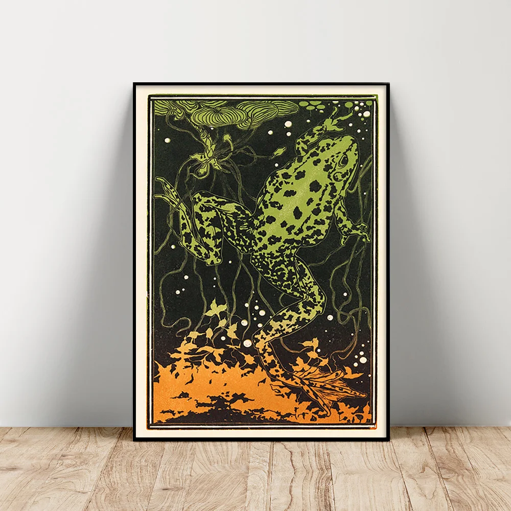 

Julie De Graag Print Art Poster Swimming Frog Antique Canvas Painting Animal Abstract Wall Stickers Decor