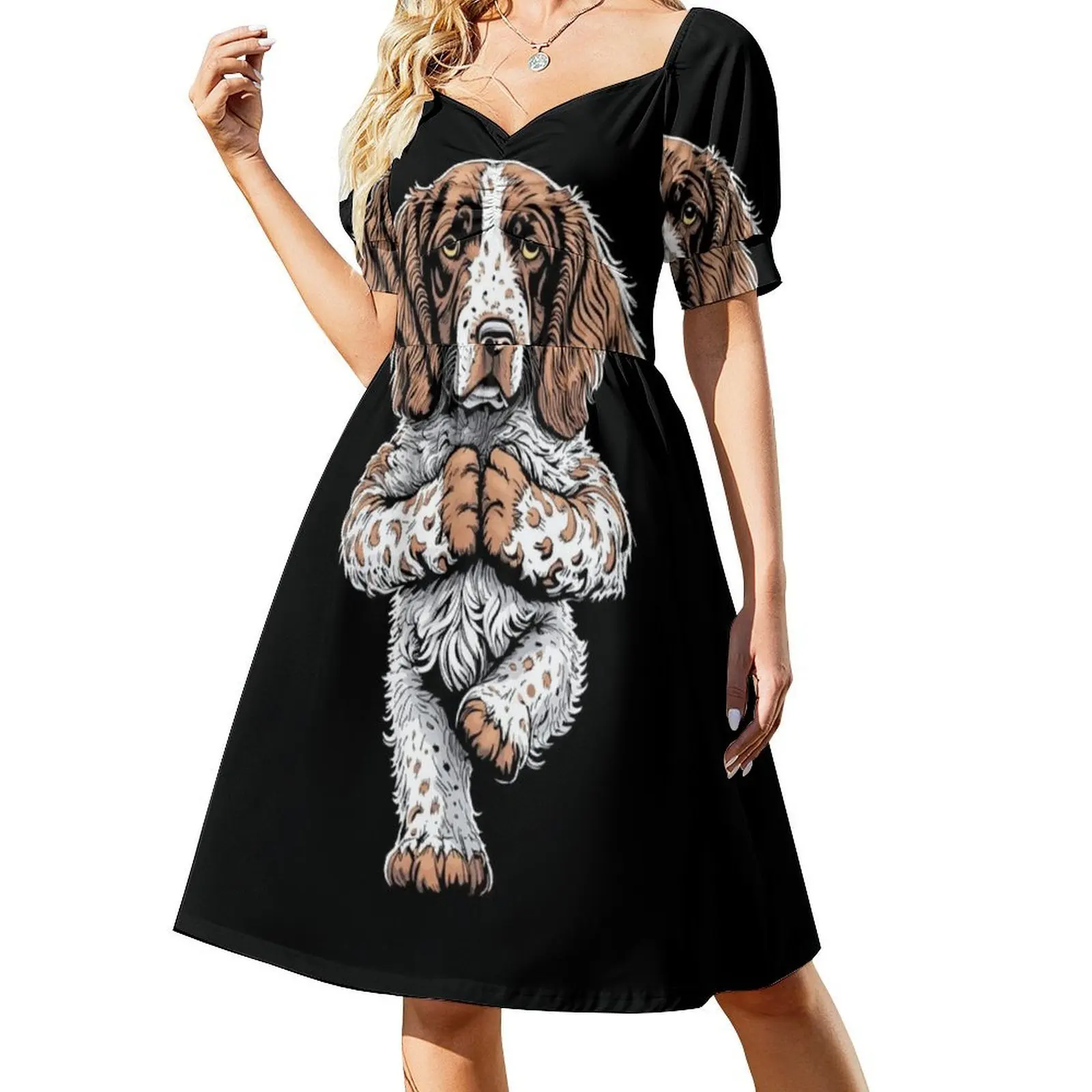 Anglais Springer épagneul Yoga chien chiot drôle arbre Pose femmes Hip Hop Streetwear robe graphique imprimé fête Club porter anglais