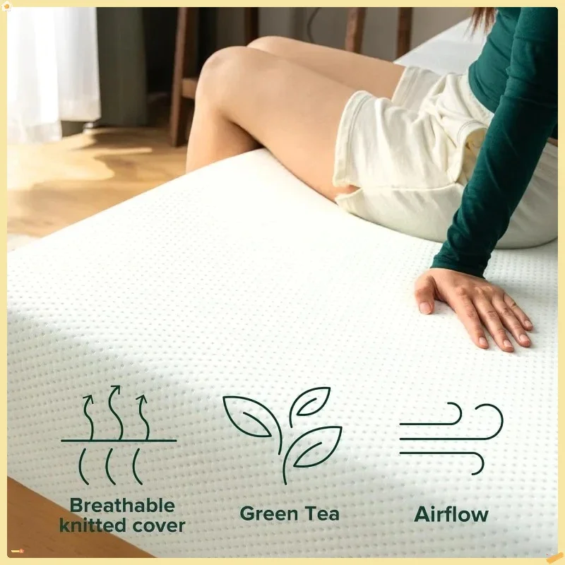 5 Inch Twin Green Tea Memory Foam Mattress, Fiberglass-Free Medium Firm Zoned Support for Back Pain, Guest Bed