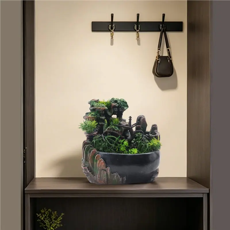CMHI-EU Plug,Indoor Simulation Resin Rockery Waterscape Feng Shui Water Fountain Home Desktop Decoration Crafts