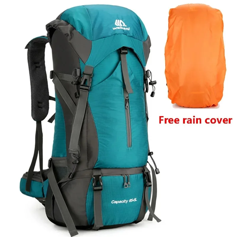 

70L Nylon Camping Backpack Travel Bag With Rain Cover Outdoor Hiking Daypack Mountaineering Backpack Men Shoulder Bags Luggage