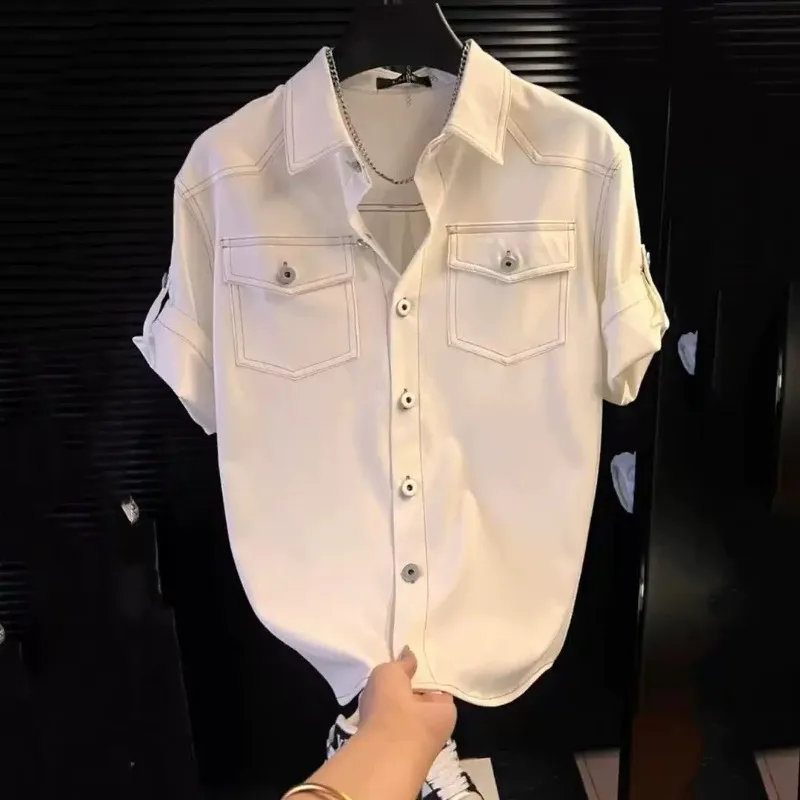 Summer Fashion Men's Short Sleeve Shirt Luxury Loose Slimming High-End Feeling Casual Loose Fit Male Top Breathable Thin Mate...