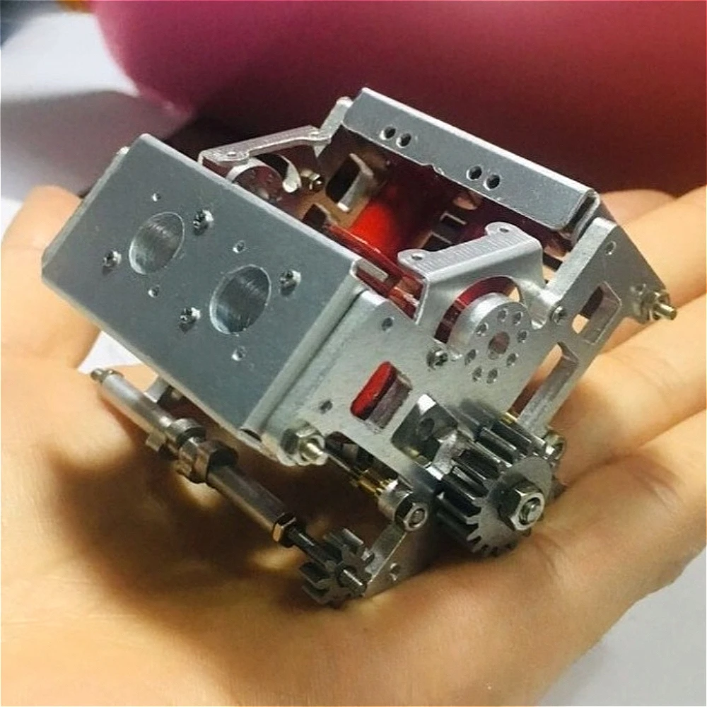 Motore V4 Motore di potenza Motore CC a pistone magnetico forte Modello di assemblaggio in metallo Motore V4 con finitura lavorata a CNC oposta orizzontalmente