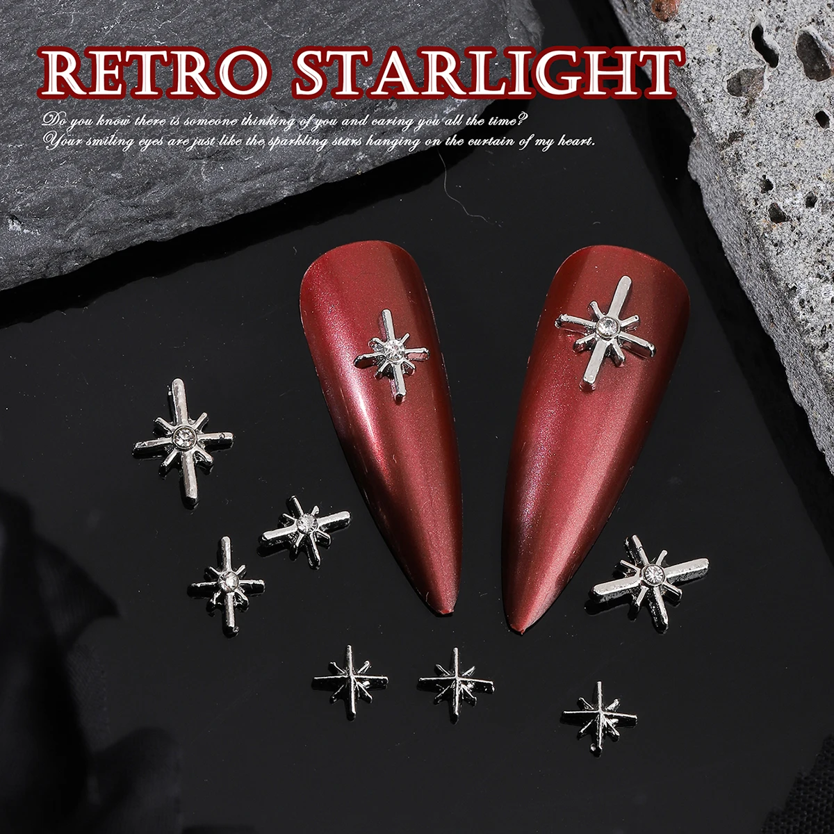 Rhinestone unha patch com estrela, estilo simples, estilo japonês e coreano, decoração de unhas, liga, 20 unid