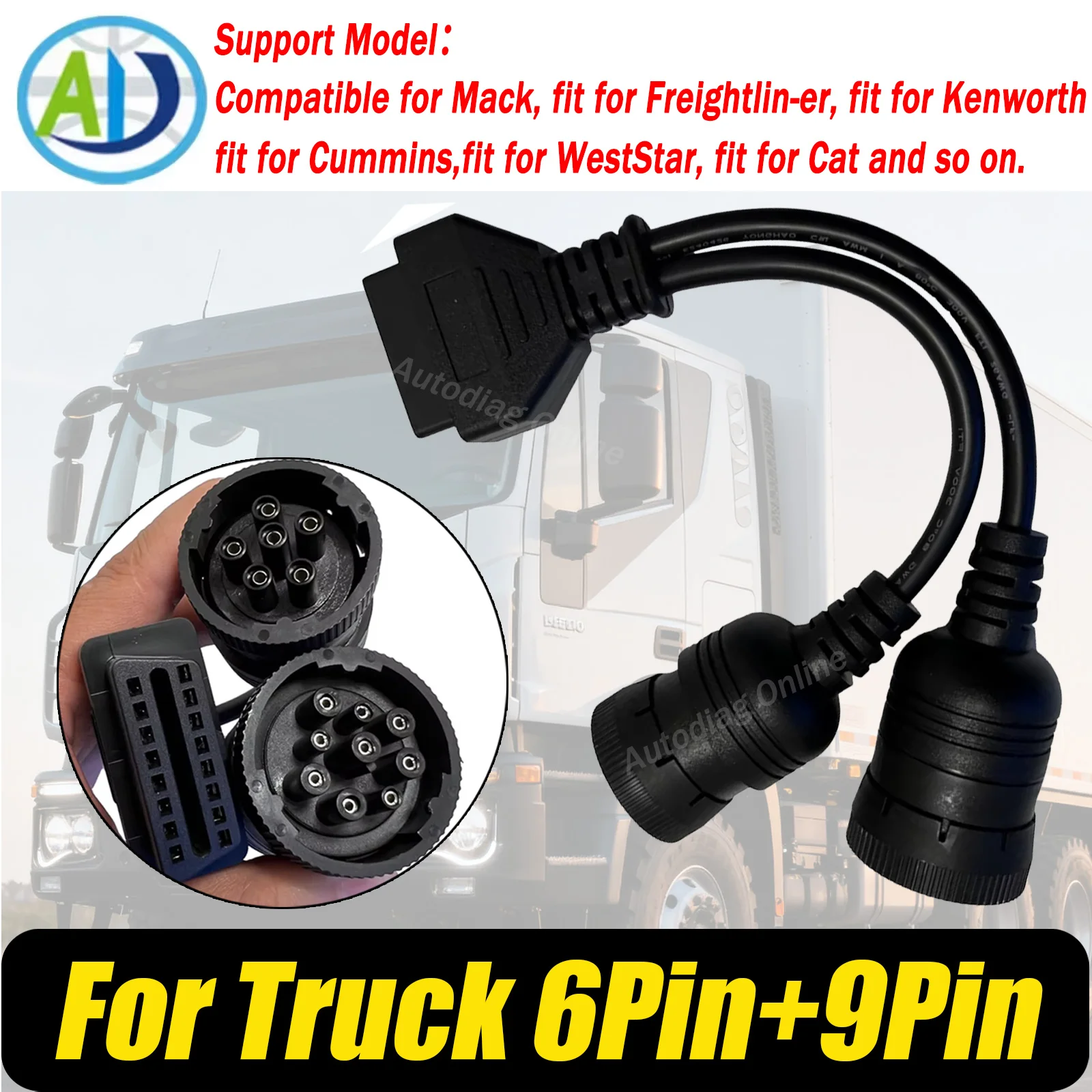 

OBD2 Adapter Cable 6pin J1708 for Cummins Heavy Duty Truck Scanner Cable 9pin J1939 Cable for Kenworth/Cummins/Freightlin-er/Cat