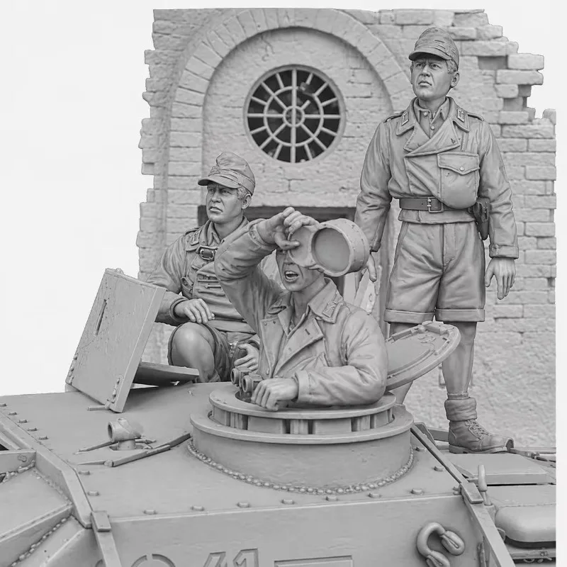 Harzfiguren-Modellbausatz im Maßstab 1:35, Panzerbesatzung, 3 Personen, Militär-Hobby-Miniatur, unmontiertes und unbemaltes Diorama 348