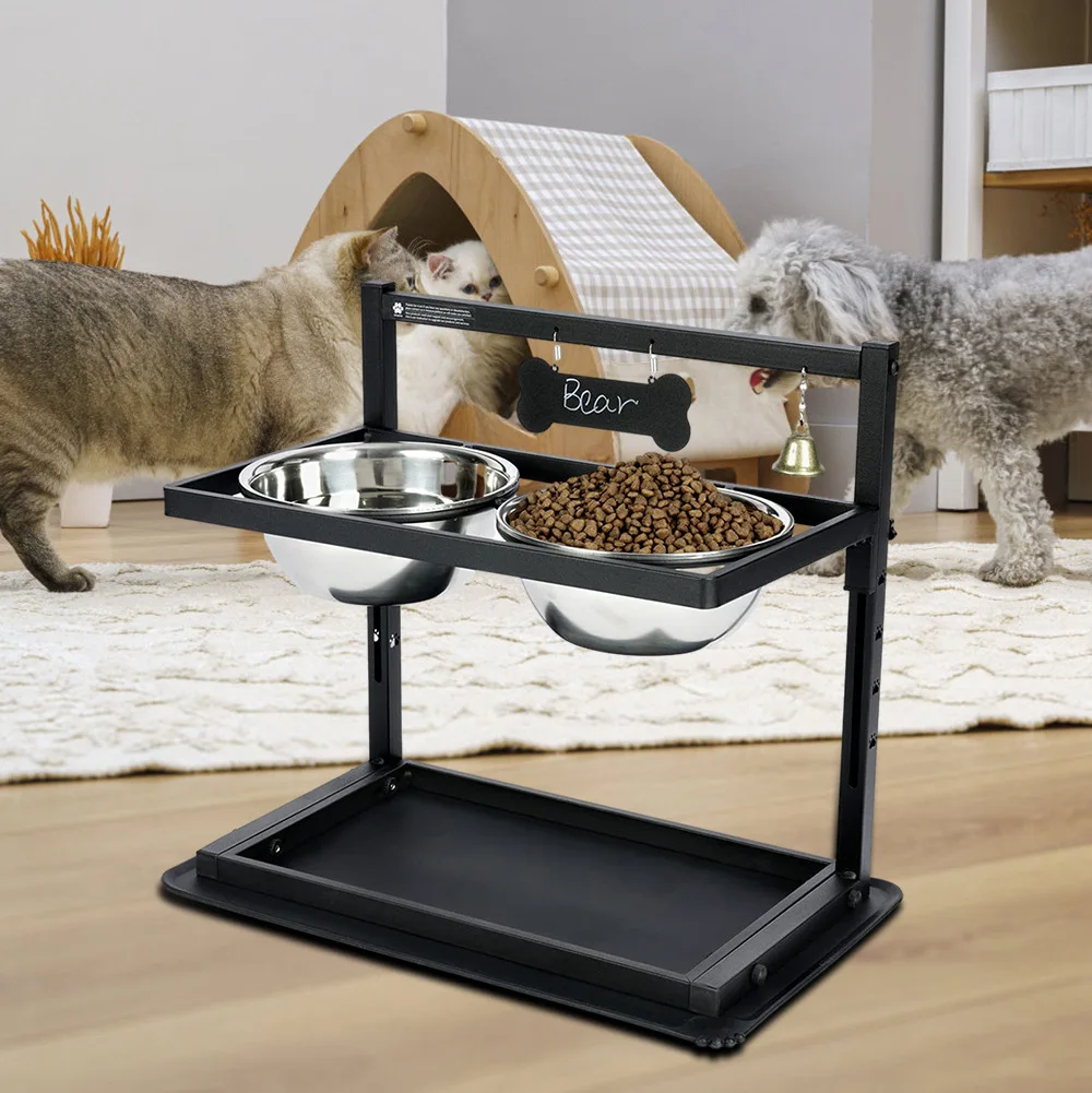 Non-Slip Dog Feeder for Large Medium Dog Elevated Adjustable Raised Bowl Stand with 2 Stainless Steel Dog Food Bowl