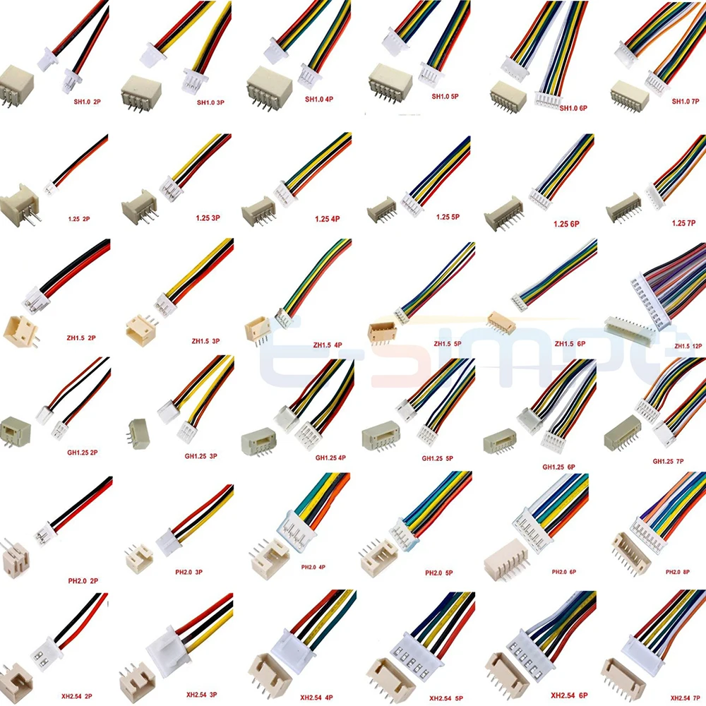 10Set SH1.0 1.25 ZH1.5 PH2.0 XH2.54  Connector Female Housing 10/20/30cm Wire Cable+Male Pin 2/3/4/5/6/7/8/9/10/12P Wafer