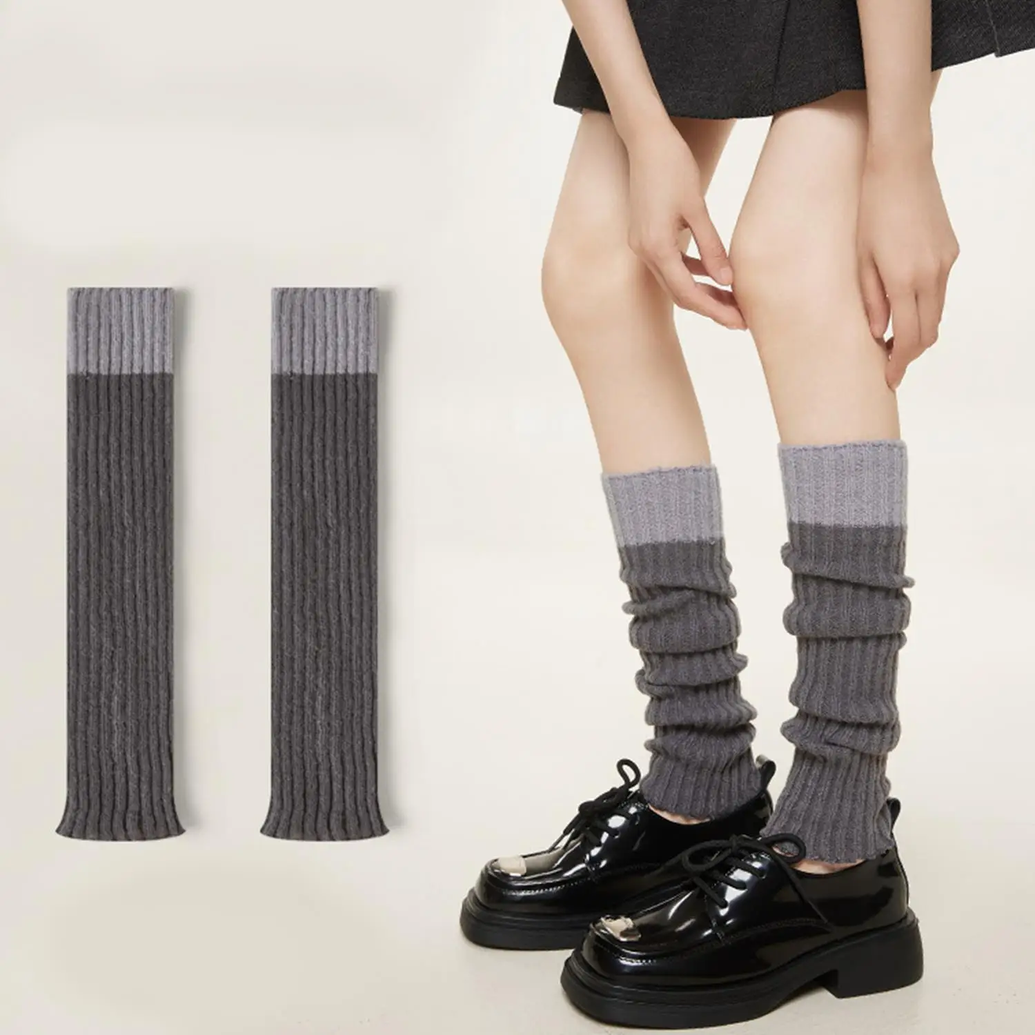 Woman Knee Warmers Long Socks Autumn Winter Lolita Black White Grey Leg Warmers JK Knitted Girl Boot Cuffs Boots Cover