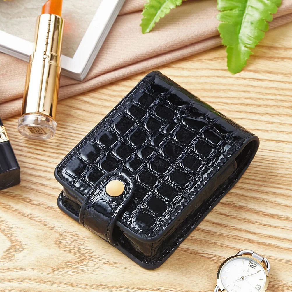 1PC Compact Lipstick ganizer Bag Mirror PU Alligator Print Travel Makeup Case Portable Cosmetics Storage Ideal for Women Red