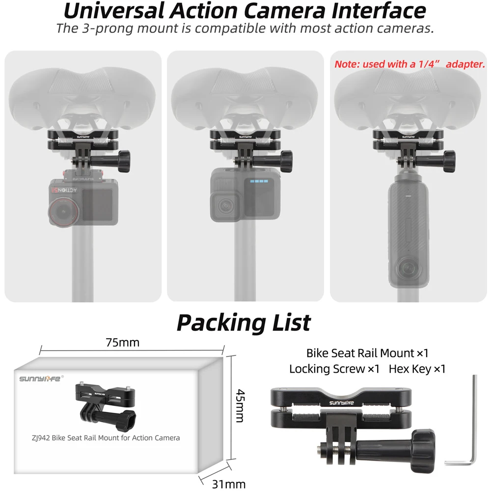 حامل السكك الحديدية لمقعد الدراجة/الدراجة لـ DJI OSMO Action5 4/Insta360 ACE Pro/Gopro Hero ملحقات رياضية قفل المسمار الإفراج السريع