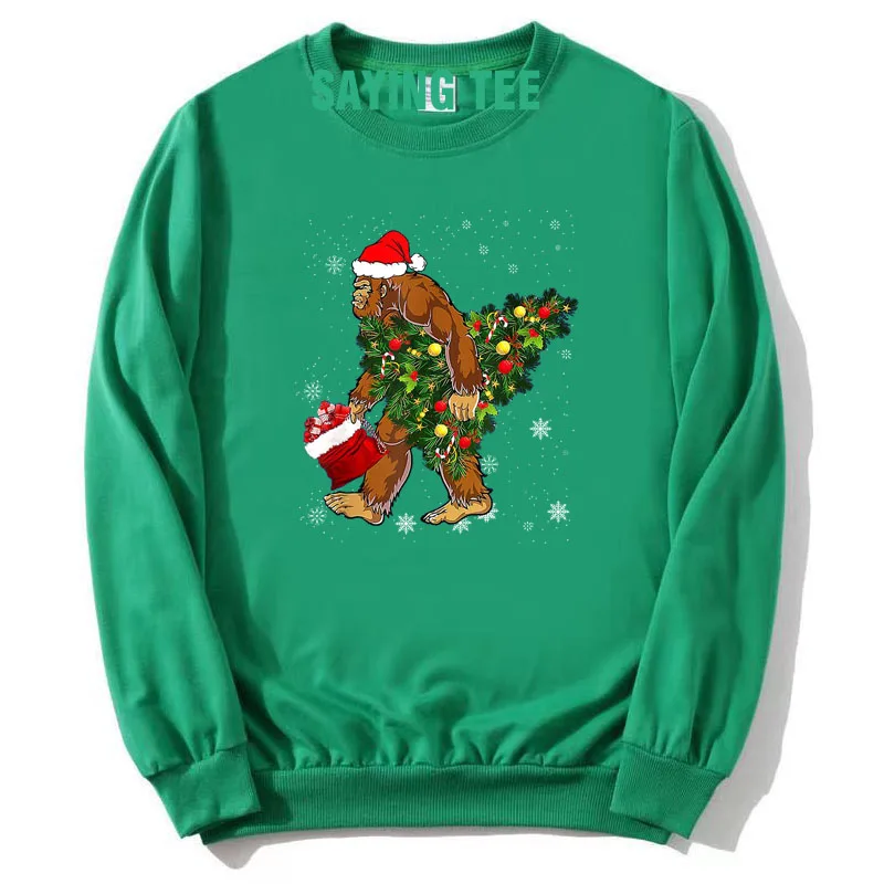 Bigfoot Christmas Tree Lights Xmas Boys Men Sasquatch Lovers Pullower Sweater Long Sleeve T-Shirt Daddy Husband Sweatshirt Gifts