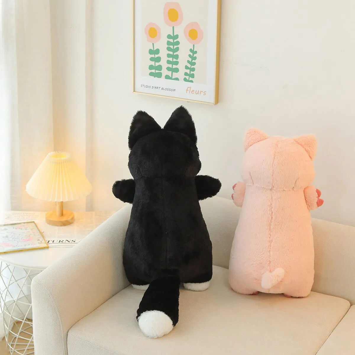 1PC 55cm Long Giant Cats Plush Toy Cylidrical Pig Animal Pillow Kawaii Siamese Cat Stuffed Plushie Children Sleeping Friend Gift