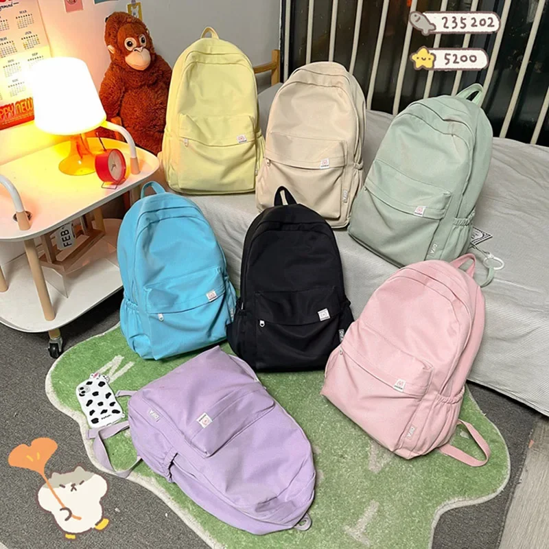 Women\'s Backpack Solid Color Female Multi-pocket Casual Woman Travel Bag High Quality Schoolbag for Teenage Girl Book Knapsack