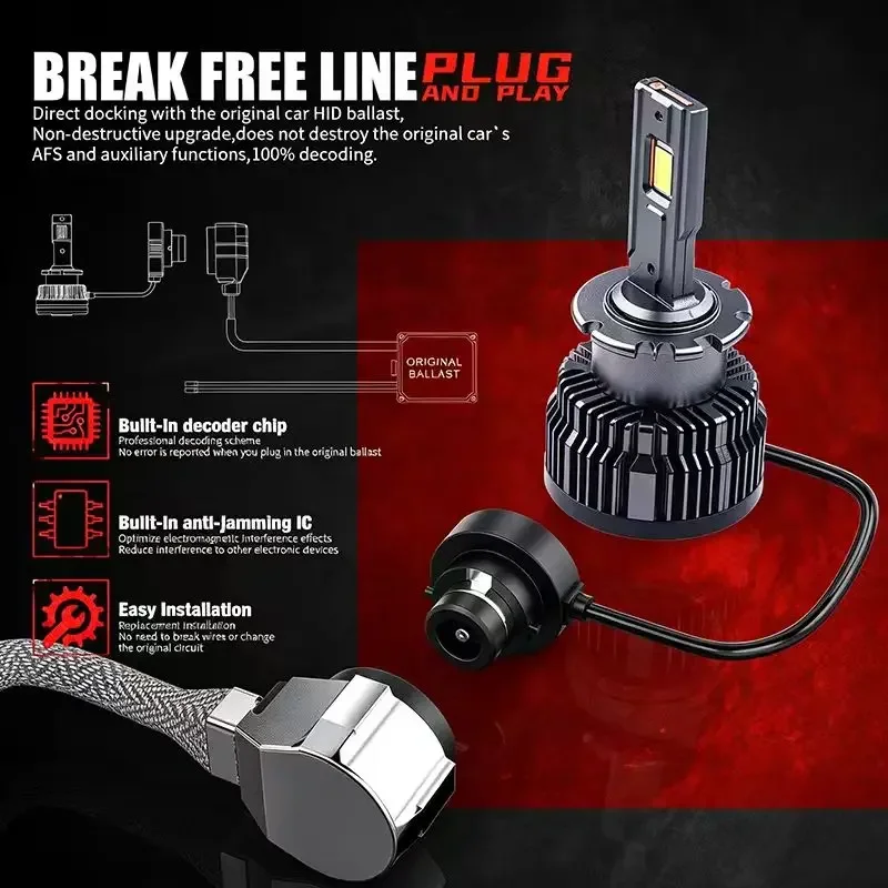 2PCS D1S D2S/R D3S D4S/R D5S D8S LED Headlight Bulbs 70W 800% Brighter 12000LM 6000K Plug&Play Turbo FanAuto HID Replacement 12V