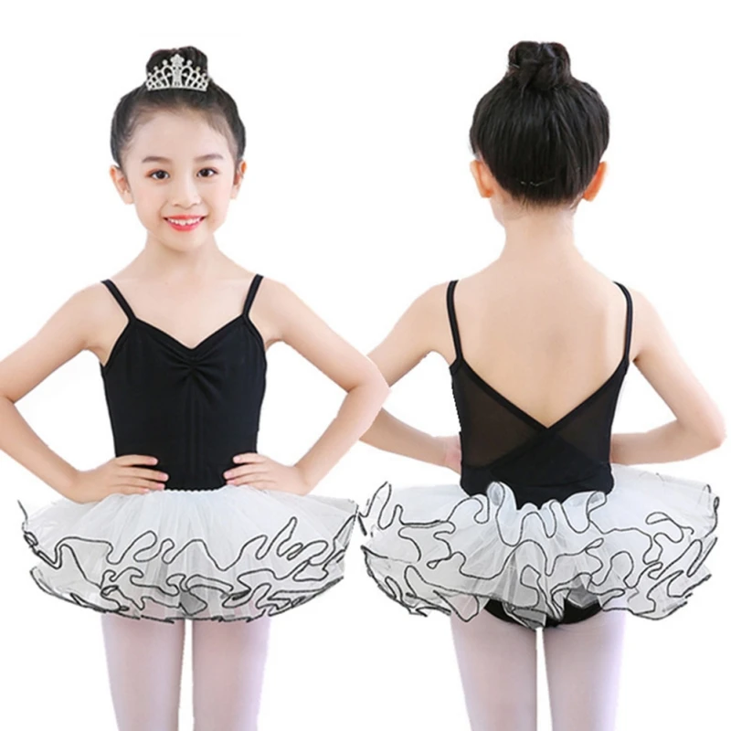 Kids Solid Color Cotton Ballet Leotard with Puffy Skirt 4-10 Years Children Girls Bodysuit Ballerina Dance Costume Clothing
