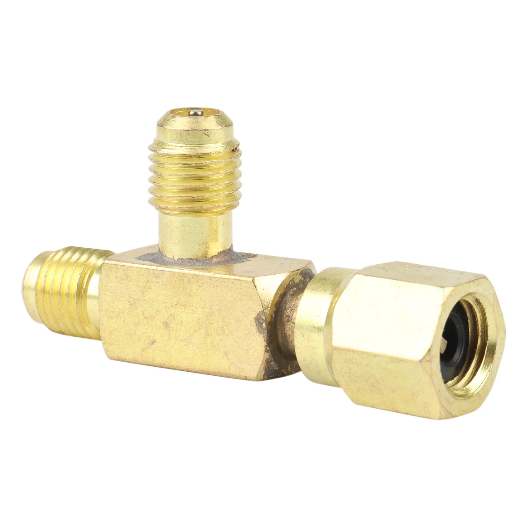 A09E-Brass Tee Adapter Converter 1/4Inch Male And Female SAE Flare Swivel Connector Auto Air-Conditioning Installation