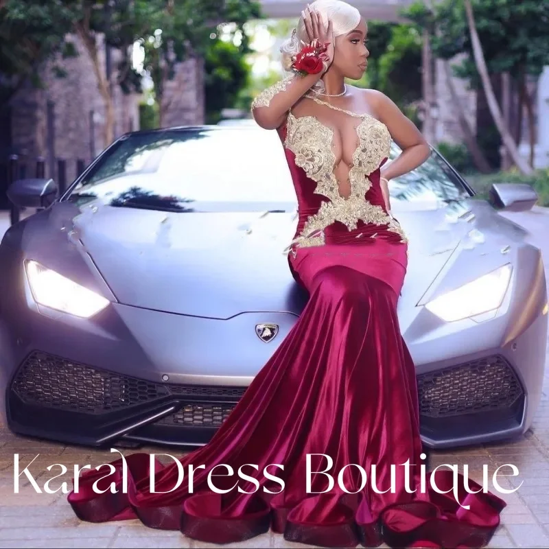 

Elegant Red Prom Dress for Black Girls 2025 One Shoulder Lace Applique Mermaid Party Gowns Evening Dress Customized Vestidos De