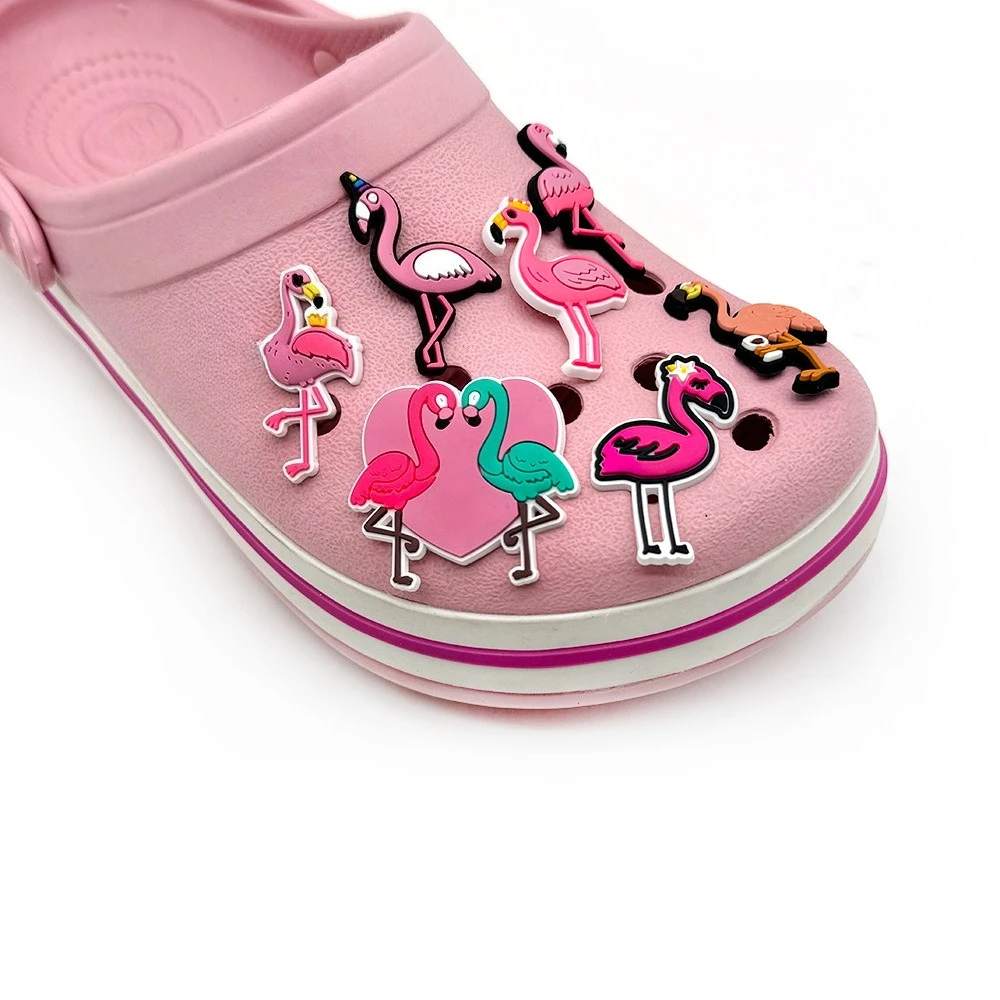 7Pcs/set Cartoon  Flamingo Shoe Charms DIY Hole Shoes Detachable Buckle Garden Shoes Accessories Girls Women Festival Gift