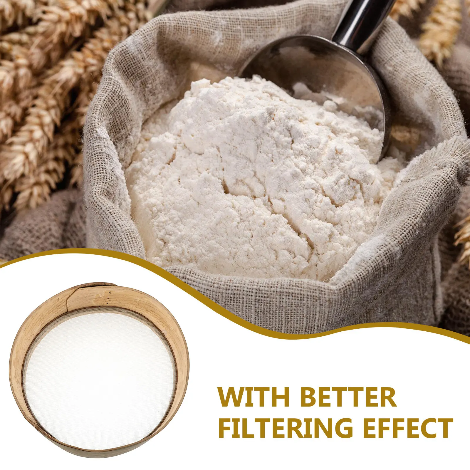 Bamboo Flour Sifter Fine Mesh Sieve for Baking Soy Milk Filtering Kitchen Strainer Powdered Sugar Duster Size S Handheld