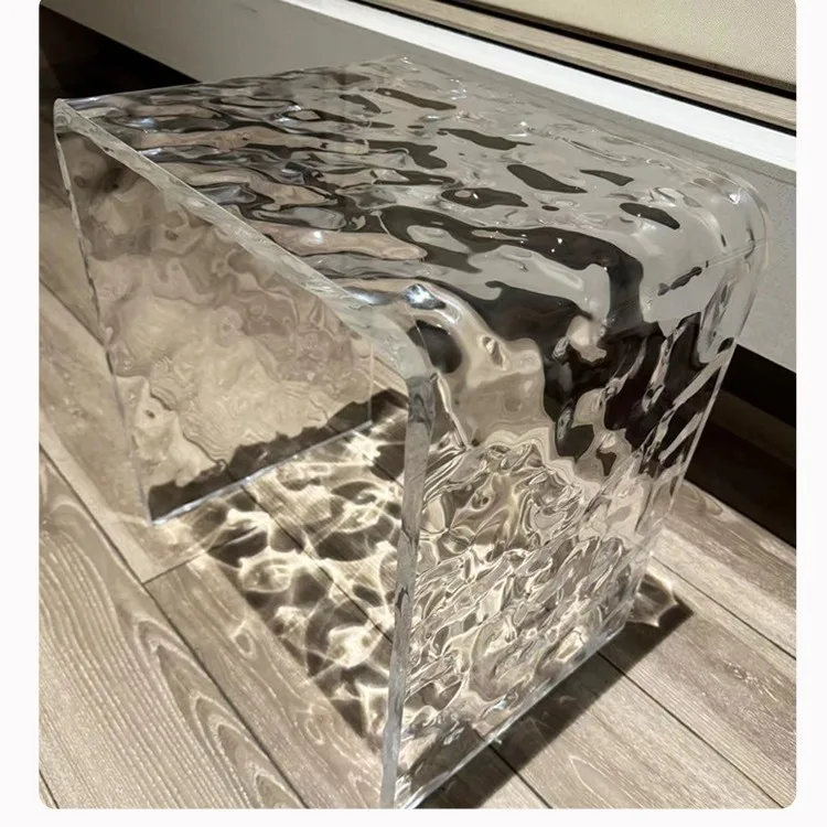 Water Ripple Acrylic Vanity Stool Solid Transparent Bathroom Shower Seat for Dressing Table Entryway