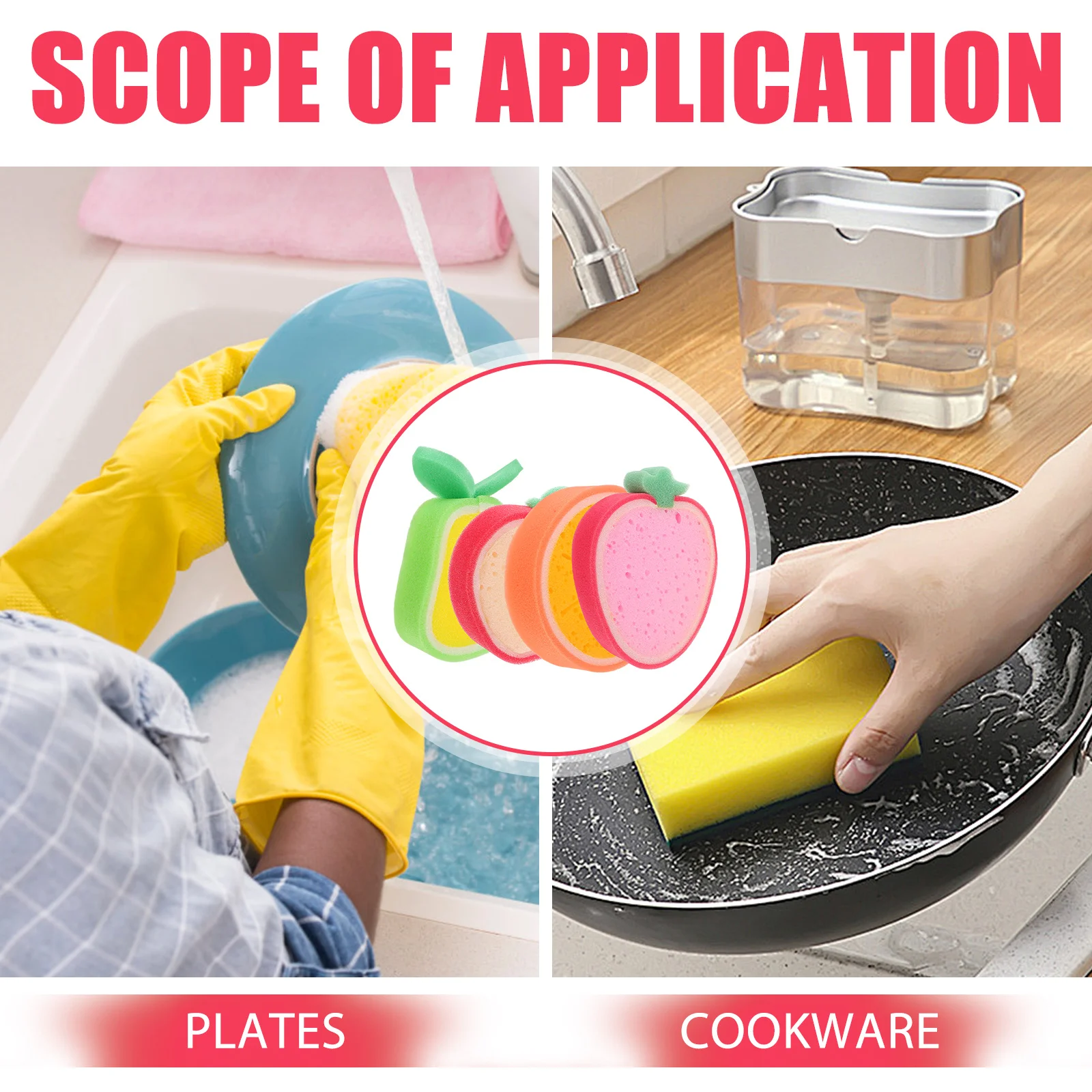 

4pcs Fruit Sponge Scrub Multi-Functional Kitchen Cleaning Sponge Reusable Wash Scrubbing Sponges For Dish Pot Table Grease